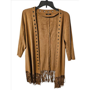 Parfois Tan Faux Suede Fringe Jacket Boho Western Festival Grommet S/M EUC